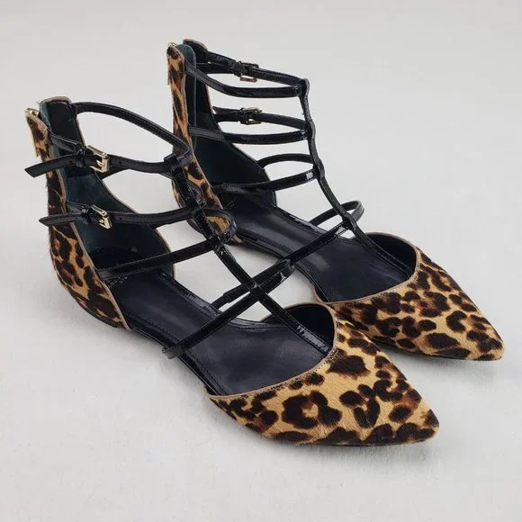 Marc Fisher Scoutly Cage Calf Hair Flats Womens 7.5 Leopard Print Pointed Toe - Picture 1 of 12
